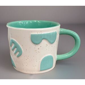 MAVEN Art Deco Teal & White Speckled 7oz Ceramic Tea Coffee Mug Cup Collectable‎